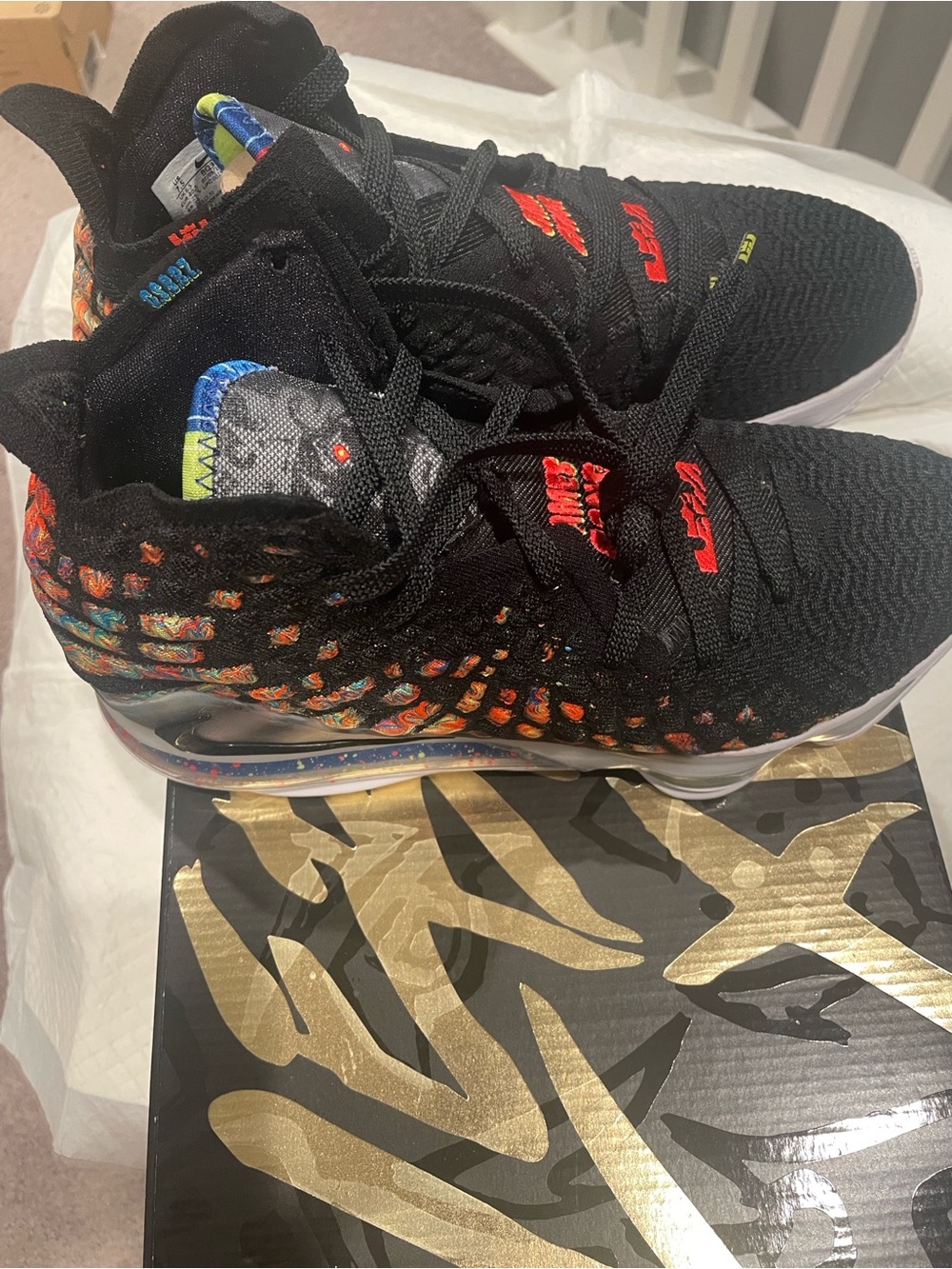 Nike LeBron 17 Shoes Mens Size 7.5 James Gang Black Multicolor BQ3177-005